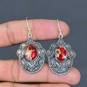 ต่างหูห้อยประดับพลอยเทอร์ควอยซ์คิงแมน ทำมือ เงินแท้ 925 สไตล์วินเทจ ของขวัญเครื่องประดับจากธรรมชาติ - Product Image 1