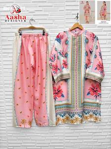 Latest Collection Modern Design Modal Satin with Printed Design <b>Turkish</b> Ready Made Co-ord Set Manufacturer from India - Product Image 4