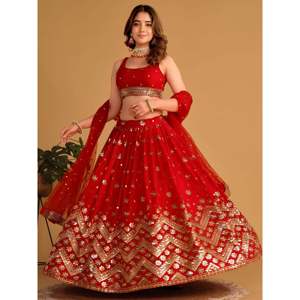 <b>Red</b> <b>Sequins</b> Georgette Wedding Lehenga Choli with Dupatta - Product Image 2