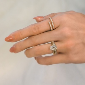 Custom 2.1ct Emerald Cut Lab Diamond <b>Ring</b> IGI Certificated 14K Gold Two Tone <b>Plain</b> Band Solitaire <b>Ring</b> Jewelry Manufacturer - Product Image 5