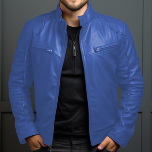 Cross-Border <b>Mens</b> Autumn Leather Varsity Jacket New Fashion Plus Size Hooded High Street Front Horizontal Zipper Solid Stand - Product Image 3