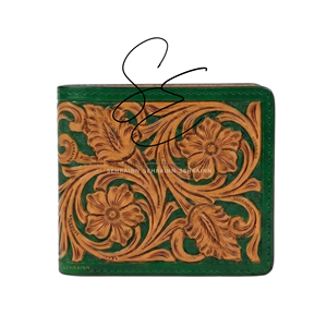 Genuine Leather Green Bifold <b>Wallet</b> Handmade Men's <b>Card</b> <b>Holder</b> <b>Wallet</b> with Cash Compartments - Product Image 2