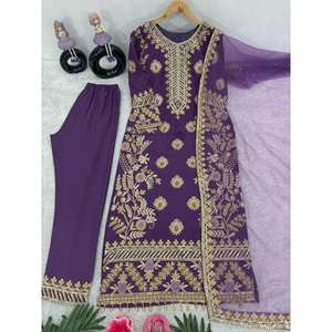 DISEÑADOR GEORGETTE SECUENCIA UN TRABAJO A MANO TOP BOTTOM CON DUPATTA PURPLE - Product Image 3