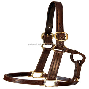 Double Ply Triple Stitched réglable 100% English Saddle cuir cheval licou avec raccord en laiton robuste - Product Image 1