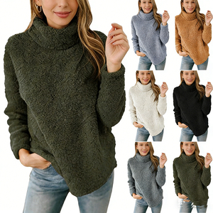 Sudadera de cuello alto de forro polar suave tipo sherpa, color liso, estilo teddy, para mujer, ropa casual urbana, proveedor de prendas con logo personalizado - Product Image 6