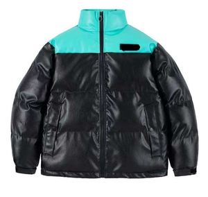 Blouson long matelassé brillant en PU pour homme, style streetwear moderne, avec logo frontal, vente en gros personnalisée - Product Image 2