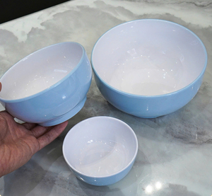 Luxury Melamine Round Soup Bowl <b>Set</b> 3pc Solid Color Blue <b>White</b> Minimalist Design Food Grade Dishwasher Safe Dishes & Plates - Product Image 5