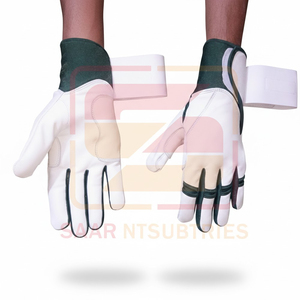 Nouveauté : Gants de frappeur de baseball professionnels en cuir, souples, antidérapants, durables, blancs avec garnitures vert foncé, ambidextres, légers - Product Image 4