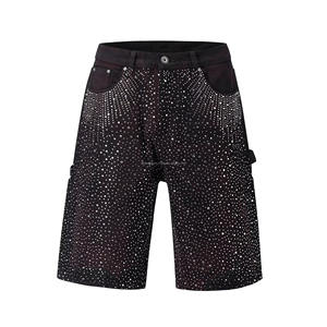 Wholesale Canvas Black Full Rhinestone High Street Diamond Casual Pants <b>Jorts</b> <b>Baggy</b> Men's Denim Shorts OEM Service ODM Design - Product Image 1