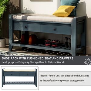 Shoe Rack with Comfortable <b>Cushioned</b> Seat and Practical Drawers Entryway Multipurpose <b>Storage</b> Bench - Product Image 5