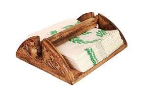 Porte-serviettes classique en bois de manguier, forme rectangulaire, faible hauteur, fait main, rustique, accessoire de cuisine pour table. - Product Image 5