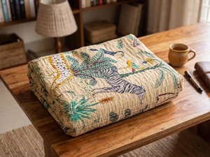 ผ้าห่มคันธาพิมพ์ลายป่าจากอินเดีย ทำด้วยมือจากผ้าฝ้าย - Product Image 4