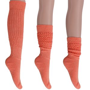 Light Orange Cotton <b>Knee</b>-<b>High</b> Slouch <b>Socks</b> for Women 6 Pairs-Shoe Size 5 to 10 - Product Image 2