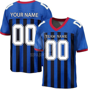 Camiseta de Fútbol Personalizada para Hombre, Azul y Negra a Rayas, Cuello en V, Manga Corta, Sublimada, Transpirable, Malla 100% Poliéster, Corte Regular - Product Image 3