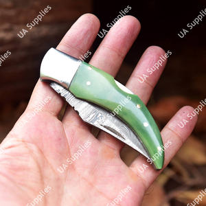 Couteau de survie pliant artisanal en acier Damas OEM, manche en bois Pakka, lame ultra-affûtée, étui en cuir, pour usage extérieur, vente en gros, DIY, OBM - Product Image 5