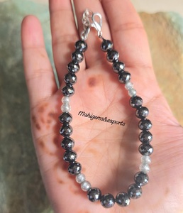 6.50 MM Black Round & Light Blue Moissanite <b>Beads</b> <b>Bracelet</b> Hand Made Moissanite Diamond & Other Diamond Jewelry - Product Image 3