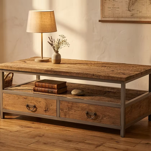 Mesa de Centro Contemporánea Ciora Premium, Duradera, de Madera Reciclada con Estructura Metálica, Mesa de Almacenamiento, Precio de Fábrica al por Mayor, para Interiores - Product Image 4