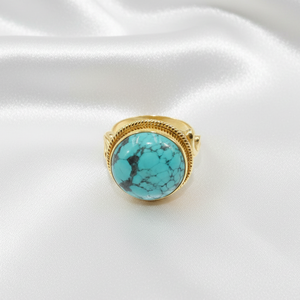 Natural Tibetan Turquoise 925 Sterling Silver <b>Ring</b> Handmade Round Cabochon <b>Statement</b> Vintage Boho Jewelry Gift for Women Unisex - Product Image 2
