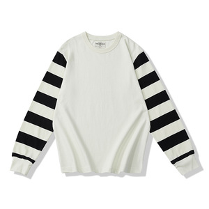 Camiseta Personalizada de Manga Larga a Rayas para Hombre, Cuello Redondo, Algodón, Estilo Casual Urbano, Fabricante OEM ODM, Venta al Por Mayor - Product Image 4
