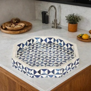 Bandeja de mesa de centro moderna con incrustaciones de hueso, plato decorativo hecho a mano para servir - Product Image 4