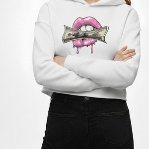 Sudadera Corta Blanca para Mujer, Manga Regular, Color Sólido, Tejido de Algodón, Informal, para Otoño - Product Image 3