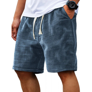 Shorts décontractés pour hommes en tricot gaufré et élasthanne, taille élastique avec cordon de serrage, coupe ample, longueur genou, légers, pour l'été, le quotidien, la plage et le sport - Product Image 2