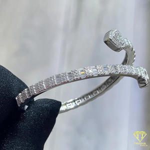 Elegant Lab Grown Diamond Lab Grown <b>Bangle</b> <b>Bracelet</b> With Pear Shaped Tips Silver Tone Statement Jewelry For Wedding - Product Image 2