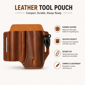 Customizable Leather Waist <b>Tool</b> <b>Bag</b> with Multiple Pockets Belt Clip Utility Pouch for Electricians Carpenters Mechanics DIY Work - Product Image 3