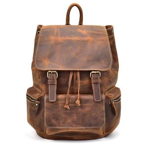 Vintage luxury <b>backpack</b> Crazy horse leather <b>backpack</b> Waterproof multi-pocket bag Leather travel laptop bag - Product Image 2