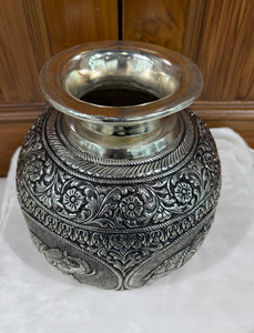 Dhatukala - Matka de cobre con relieve a mano, diseño de elefante y flores, para Pooja, Kalash de cobre para adoración, Matka de cobre tradicional india - Product Image 3