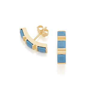 Geometric <b>Stud</b> <b>Earrings</b> Solid Gold Plated <b>Blue</b> Resin Inlay Women's Fashion Jewelry Alloy Trendy Design - Product Image 1