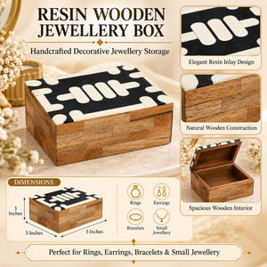 Handcrafted <b>Wooden</b> <b>Jewellery</b> <b>Box</b> with Black White Resin Inlay Square Jewelry Storage Case Decorative Keepsake Chest | Luxury - Product Image 5