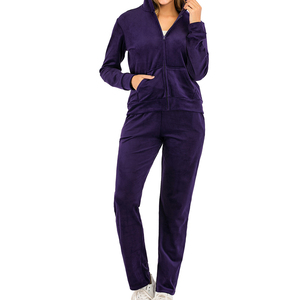 Ensemble de survêtement décontracté en velours pour femme, personnalisé, hiver, à capuche, polyester/coton, 2 pièces, manches longues, tenue de sport pour le jogging - Product Image 2
