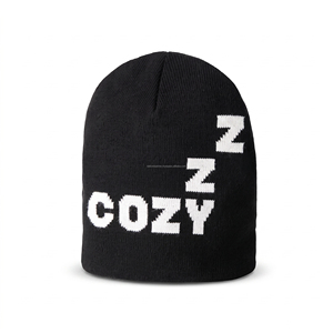 Bonnet en tricot Cozy Zzz unisexe pour adulte, style décontracté d'hiver, gris, mélange de laine, style urbain, tricoté à la machine, motif lettres, ajustable - Product Image 2