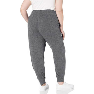 Women's High Waist Drawstring <b>Pants</b> Solid Gray Knitted Loose Fit Ankle-Length Casual Joggers With Pockets - Product Image 3
