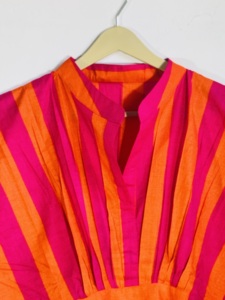 Striped Pink And Orange Maxi <b>Kaftan</b> Dress Sleeveless Loose Casual <b>Summer</b> Woven Cotton Dress - Product Image 4