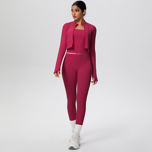 Women's 3-Piece Active Wear Gym Set Quick-Drying Sports Bra <b>Jacket</b> Leggings for Ladies' Workout <b>Yoga</b> Solid Elastic Waist - Product Image 4