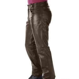 Modern Men Leather Pants Stylish Genuine Leather Slim Fit Casual Outdoor Biker Wear - Product Image 2