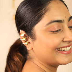 Handcrafted Bird Motif <b>Cuff</b> <b>Earrings</b> Gold Plated Brass Statement Jewelry for Women Made in India - Product Image 4