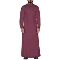 Abaya Robe Longue Décontractée pour Hommes Musulmans Arabes, Perlée, Col Montant Ample, Manches Longues, Légère et Respirante, Longueur Cheville, Moyen-Orient