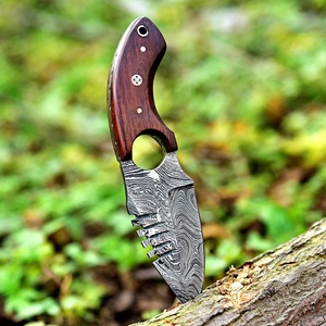 Couteau de chasse en acier Damas forgé à la main avec manche en bois de rose, lame à pointe tombante, couteau à lame fixe pour l'extérieur, étui en cuir - Product Image 2