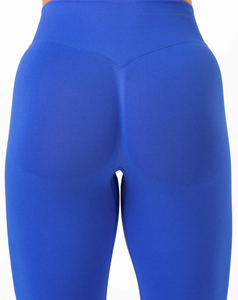 Leggings de yoga bleu uni taille haute, longueur intégrale, sans coutures, extensibles dans les quatre sens, en Spandex et Polyester - Product Image 5