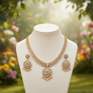 Yashi Moissanite Gold Plated Bridal Necklace and Earring Set - Product Image 3