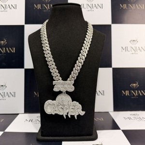 จี้ห้อยคอฮิปฮอปผู้ชายแบบกำหนดเองได้ พร้อมสร้อยคอประดับเพชรทรงกลมเจียระไนแบบเหลี่ยม D Color VVS เงินแท้ 925 ชุบเพชร รับรองโดย IGI - Product Image 1