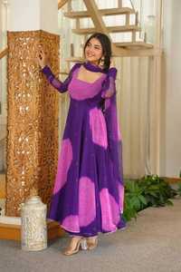 InCotton.M <b>Indian</b> Designer Party Wedding Wear Faux Georgette Digital Printed Anarkali <b>Top</b> Pant Work Lace Border Dupatta All - Product Image 1