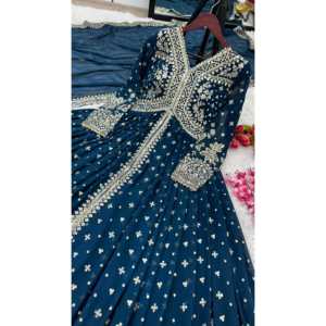 Shree Hari Fashion-SR Designer <b>Indian</b> & <b>Pakistani</b> <b>Clothing</b> Elegant Party Wear Gown with Lehenga and Dupatta Blue Size M - Product Image 6