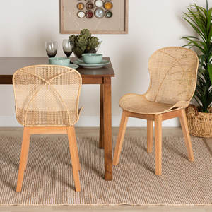 Ensemble de 2 chaises de salle à manger style Japandi en acajou et rotin - Product Image 6