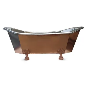 Bañera de cobre hecha a mano para baños estructurados que combina diseño geométrico con calidez para relajación en el spa del hogar. - Product Image 2