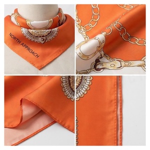 NORTH APPROACH Women's Square Silk Scarf Orange Chain Print Luxury Fashion Accessory All Seasons - Product Image 4