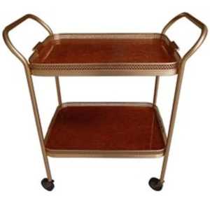 Chariot de bar ovale de luxe doré, chariot de service moderne à 2 niveaux en métal et verre, chariot roulant pour vin et boissons, mobilier de cuisine en gros - Product Image 2